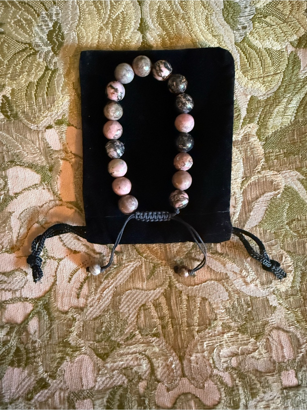 Pink and Black Jasper Stone Beaded Bracelet